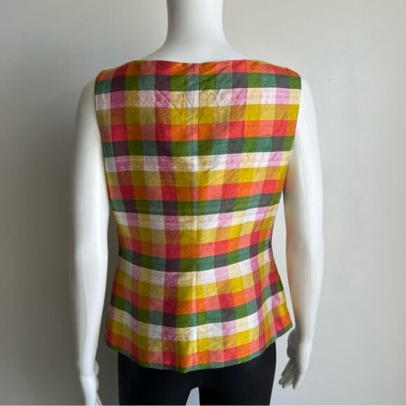 Talbots Summer Gingham Silk Shantung Sleeveless Blouse - 8P - Picture 3 of 5